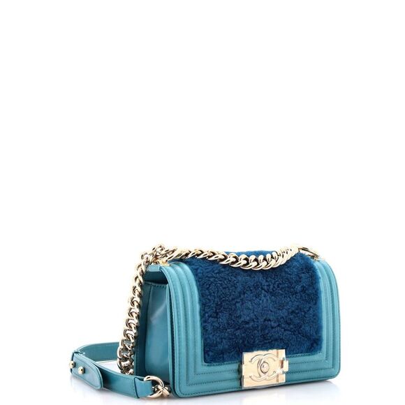 Chanel Boy Flap Bag Shearling with Leather Small Blue - Picture 3 of 9